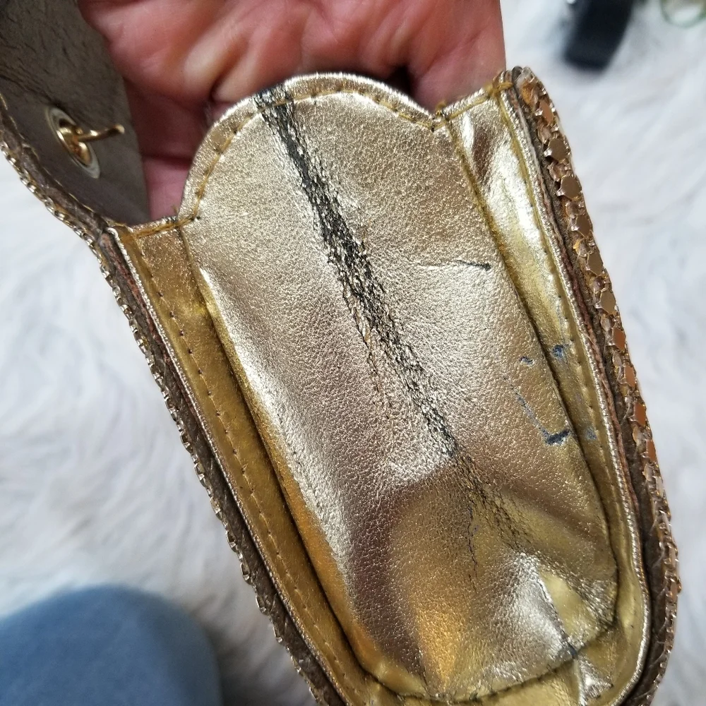 Gold Mesh Evening Clucht Crossbody Bag.